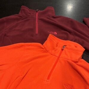 The North Face Half-Zip Pullovers - Burgundy and Bright Orange